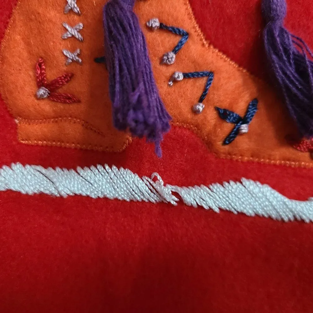Red Felt Christmas Stocking With Embroidered and Appliqued Ice Skates and Tassel